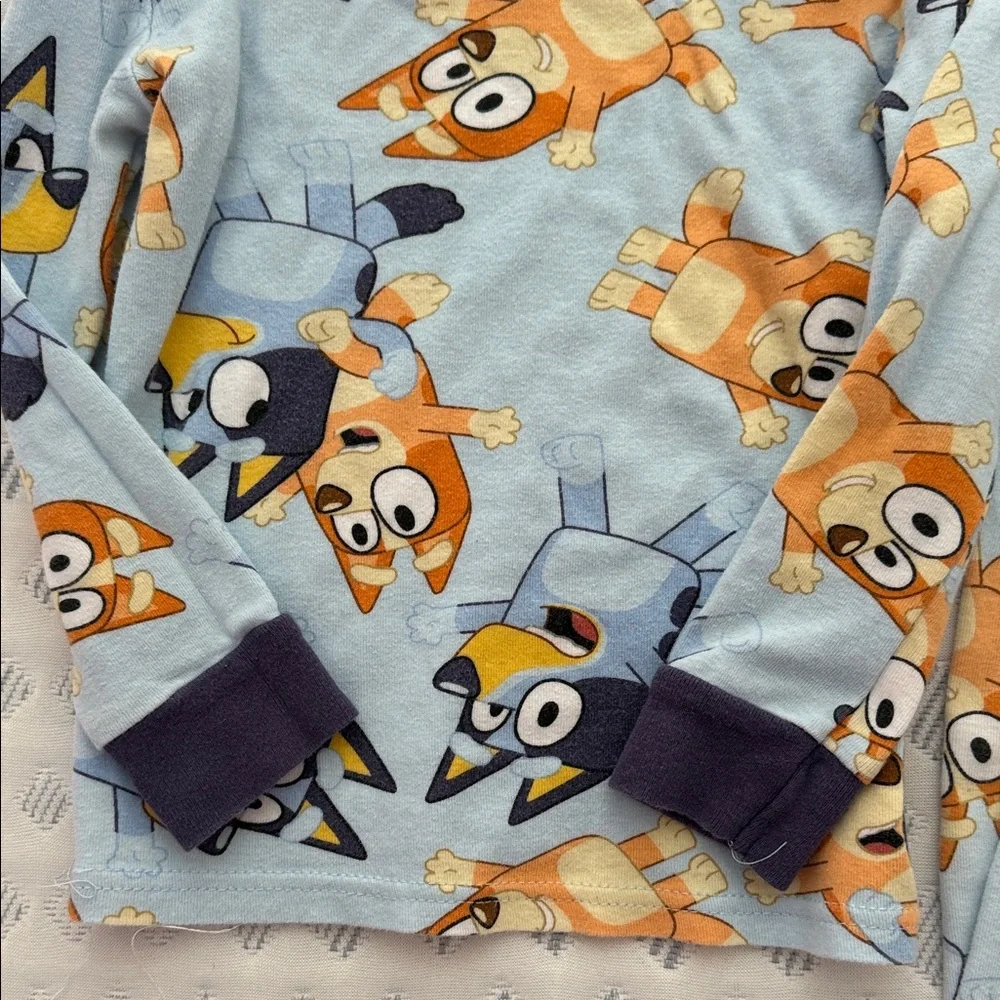 Bluey Cartoon Toddler Pajama Set Long Sleeve and Pants - Orange Blue and Navy 4T